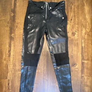 Maniere De Voir Croc-Embossed Black Pants